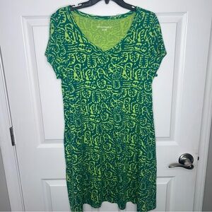 Soft surroundings dress SZ PL Vibrant Green Patterned Dress excellent condition